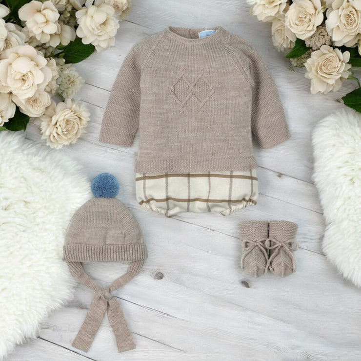 Beige Knitted Jam Pant Set