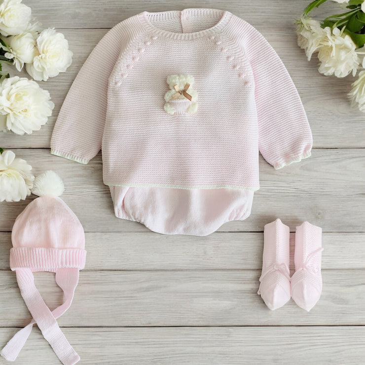 Pink Knitted Bear Jam Pants Set