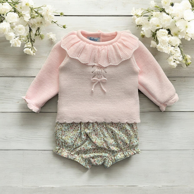 Baby Pink Knitted Top & Floral Bloomers