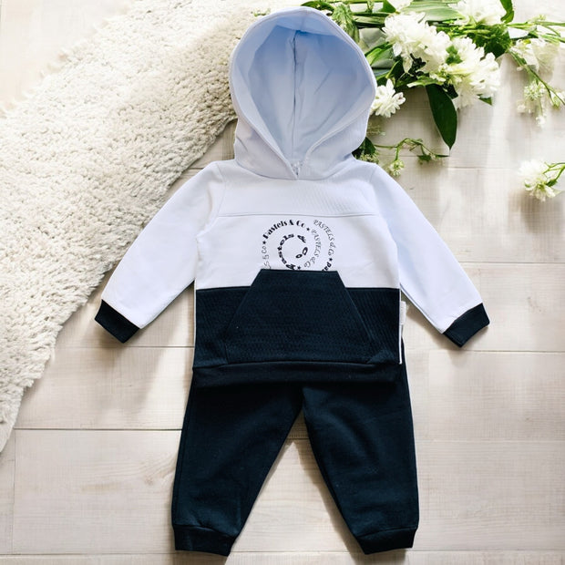 "Wendle" Pale Blue & Navy Hooded Leisure Set