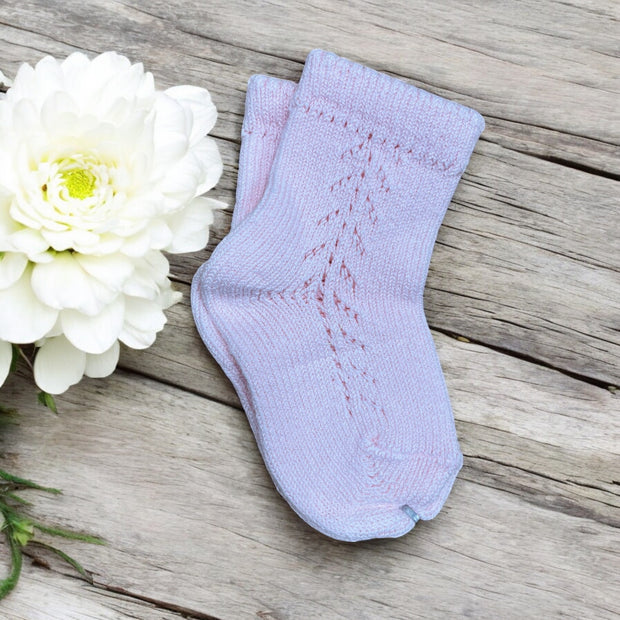 Pink Ankle Side Open Weave Spanish Socks