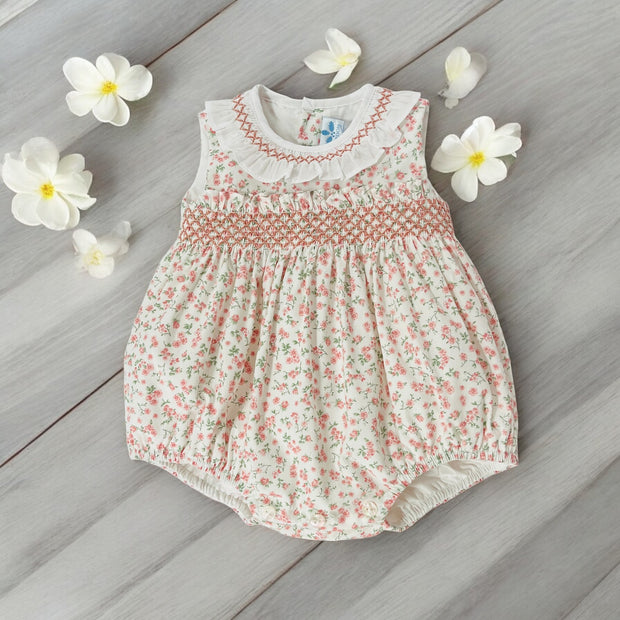 Dusky Pink Floral Smocked Romper