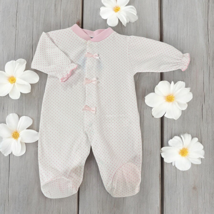 sardon White & Pink Polka Dot Sleepsuit