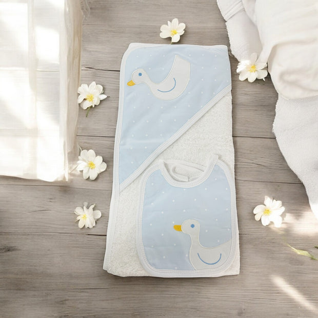 Sardon Blue & White Duck Towel & Bib Set