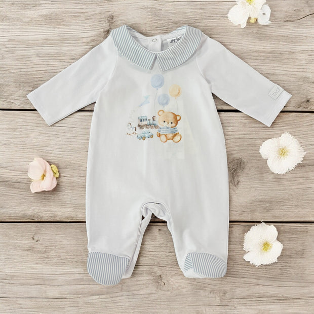 White & Blue Bear Sleepsuit