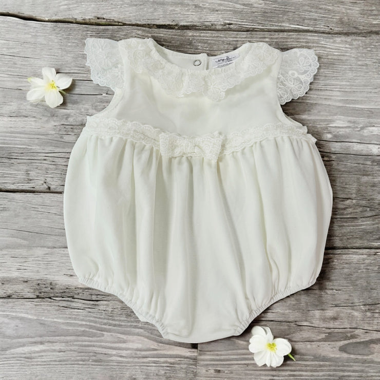 Jamiks Kids Fashion Ivory & Lace Ruffle Romper