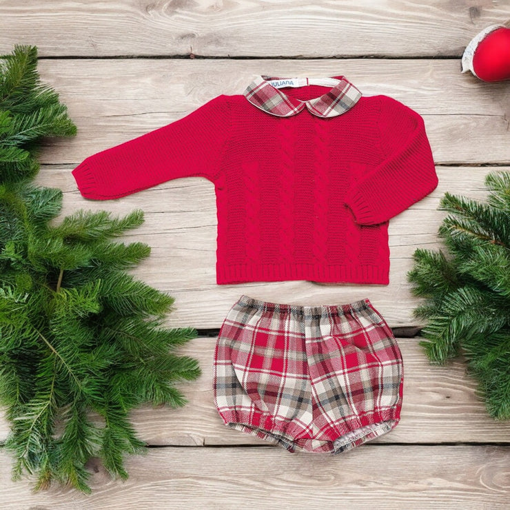 Red Christmas Tartan Knit Top & Jam Pant Set