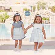 White & Blue Stripe Broderie Anglaise Dress