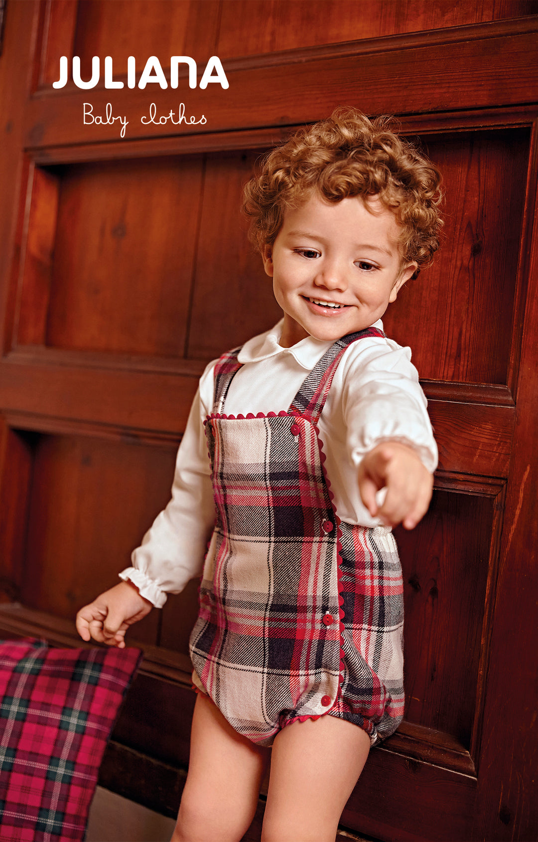 Juliana Cream Shirt Beige Red Tartan Romper Bows Baby Boutique