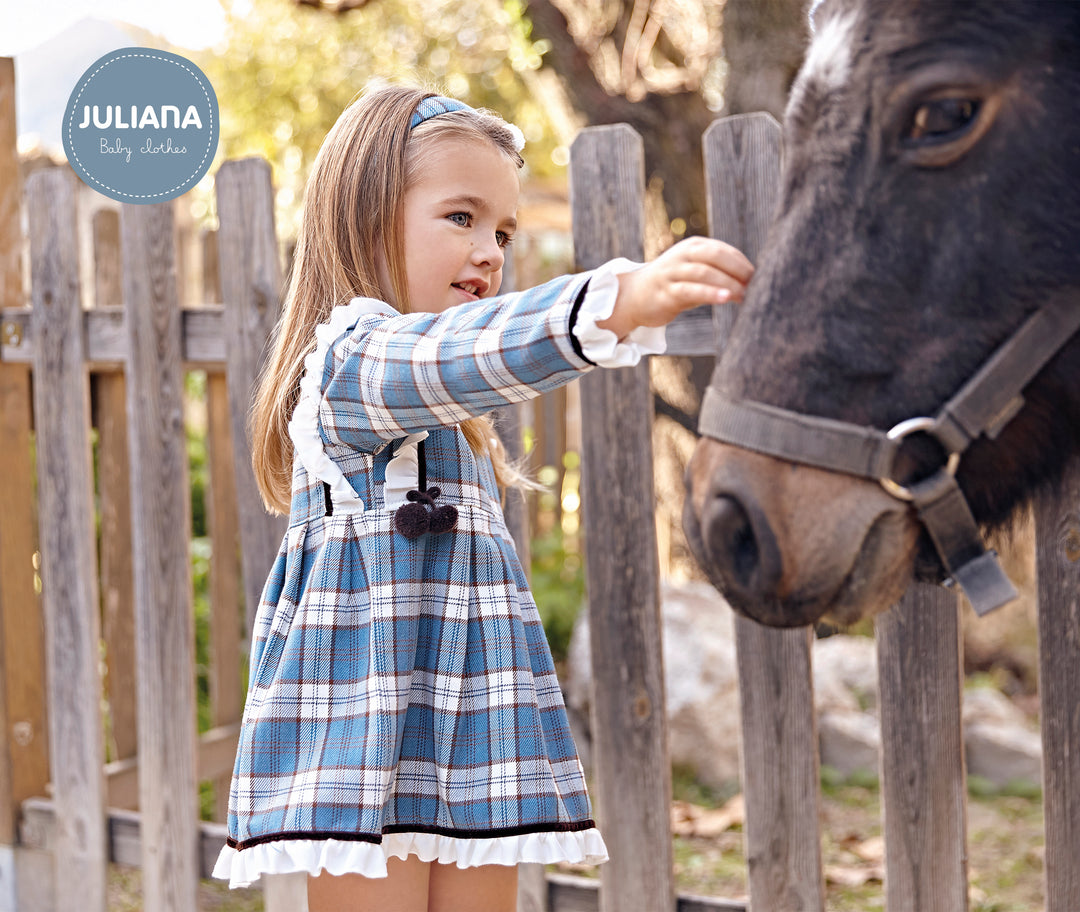 Juliana Duck Egg Blue Tartan Ruffle Dress Bows Baby Boutique