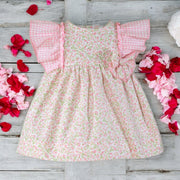 Pink Floral Ruffle Sleeve Dress