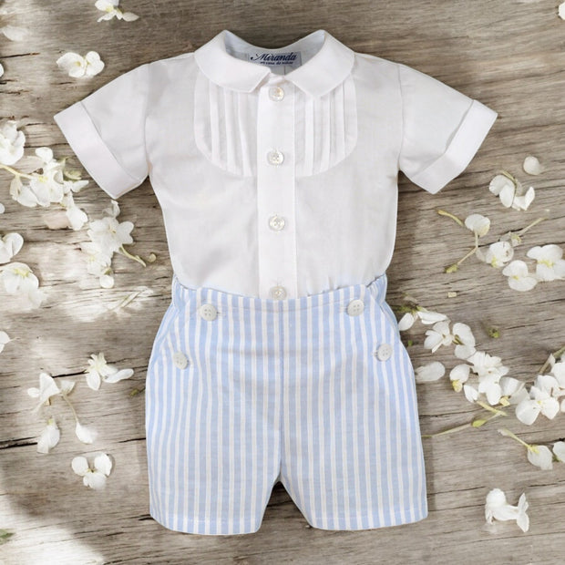 White & Blue Shirt & Shorts Set