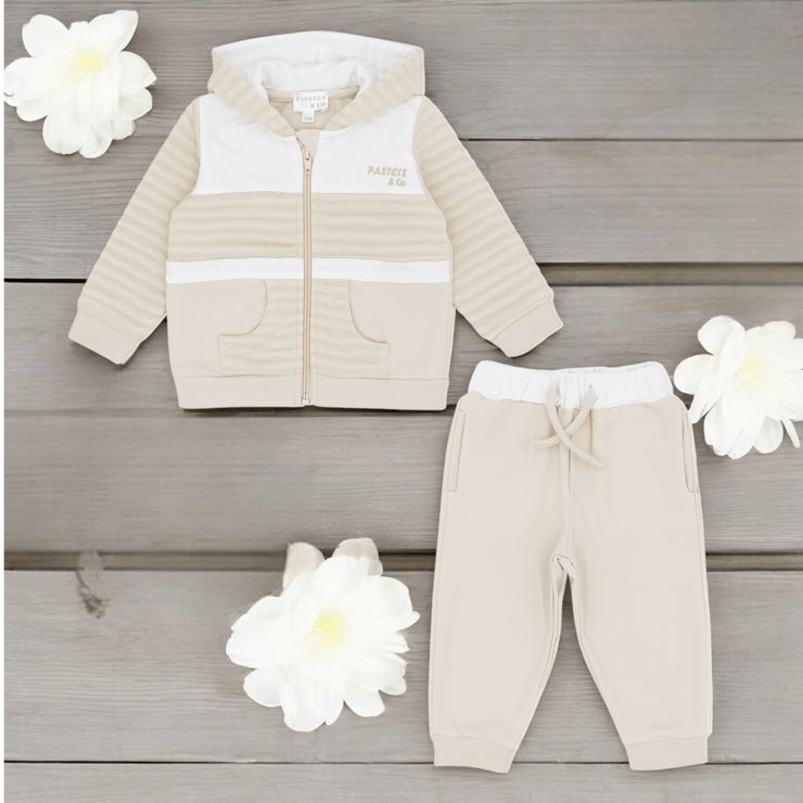 pastels & co "Indigo" White & Beige Hooded Tracksuit