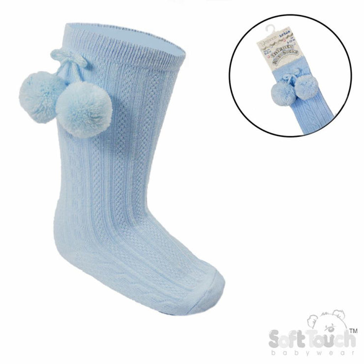 Sky Blue Knee High Pom Pom Socks