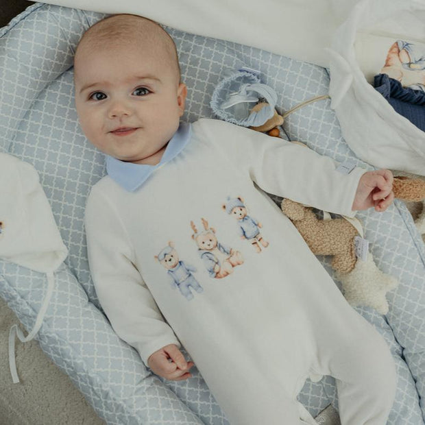 White Velour Bear Sleepsuit