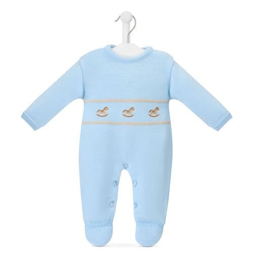 Blue Rocking Horse Knitted Onesie