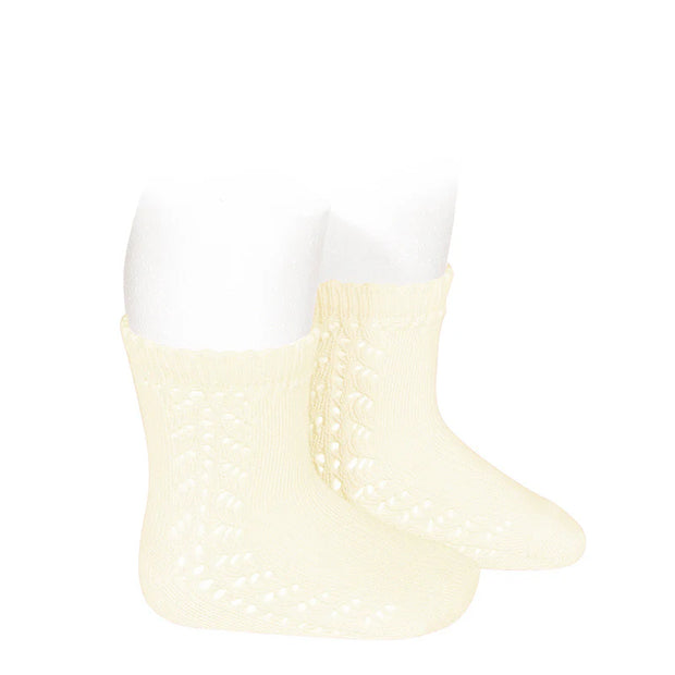 Ivory Ankle Side Open Weave Spanish Socks