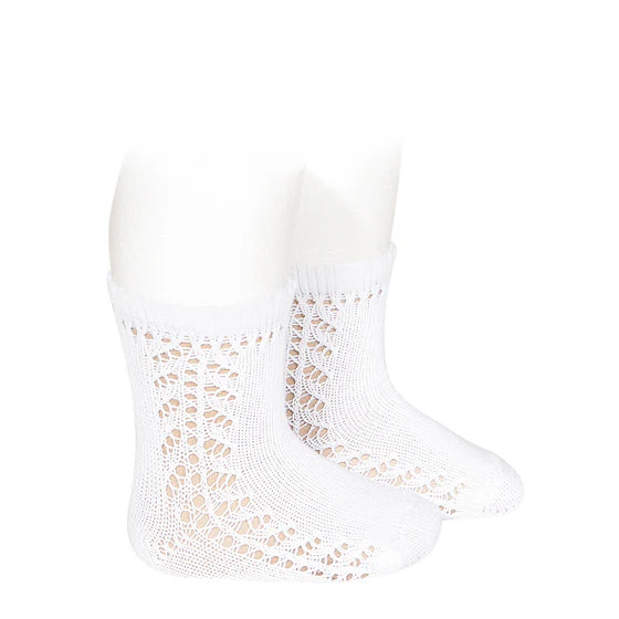 White Ankle Side Open Weave Spanish Socks