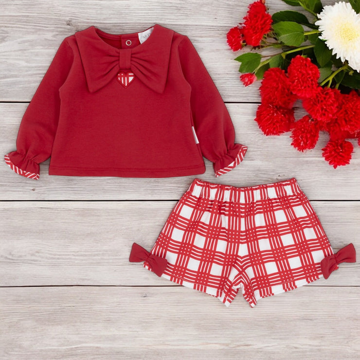 "Robin" Red Top & White Check Shorts Set