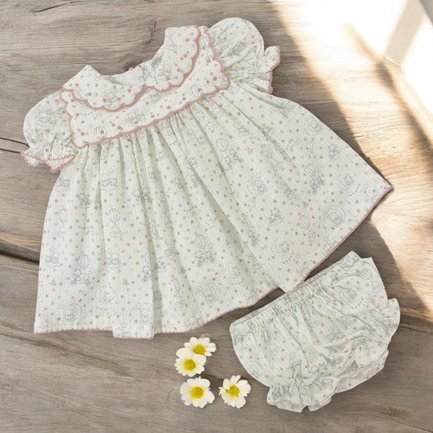 Deolinda White & Dusky Pink Dress & Bloomers