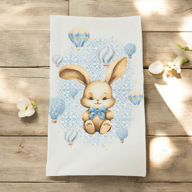 Jamiks Ivory & Blue Bunny Swaddle