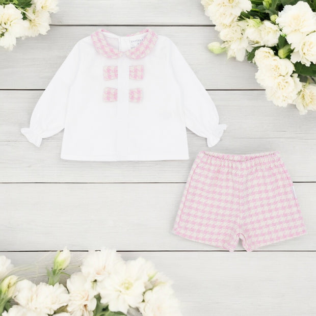 "Cassie" White Blouse & Pink Short Set