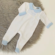 White & Sky Blue Waffle Sleepsuit