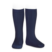 Navy Blue Wide Ribbed Knee High Spanish Socks