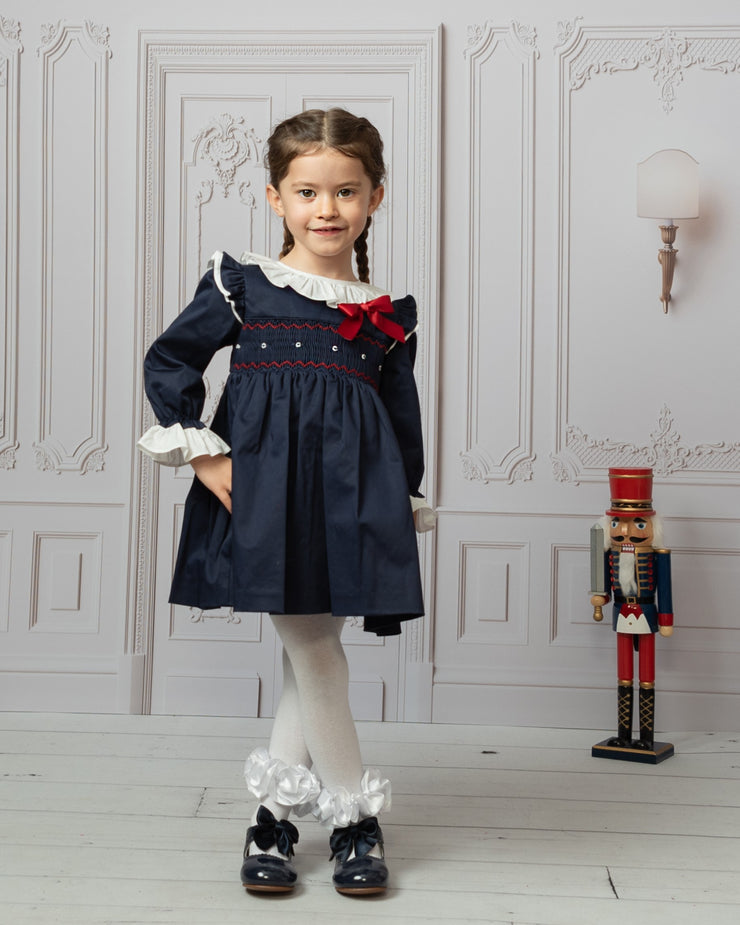 Navy Smocked Christmas Dress