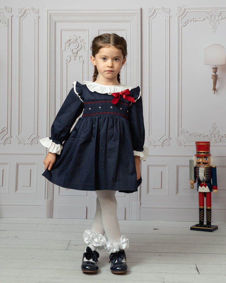 Navy Smocked Christmas Dress