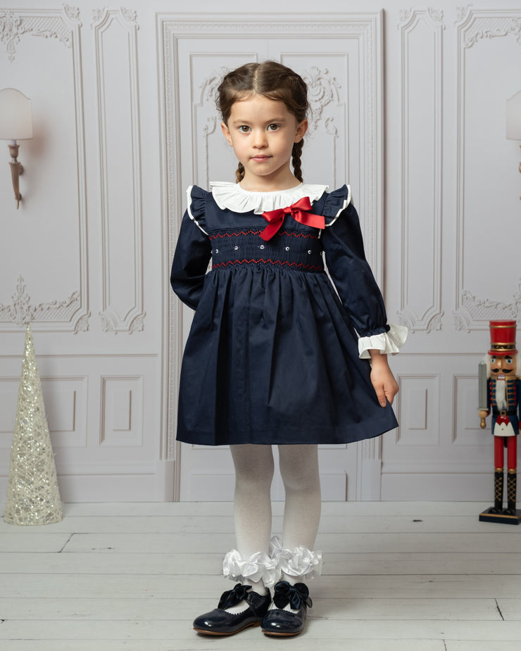 Navy Smocked Christmas Dress