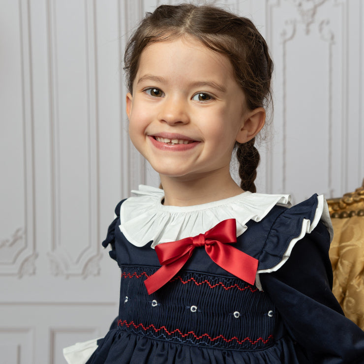 Navy Smocked Christmas Dress