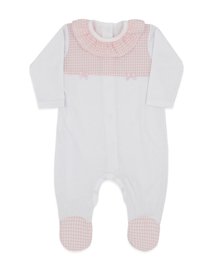 White & Pink Gingham Sleepsuit