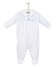 White & Blue Smocked Cotton Sleepsuit