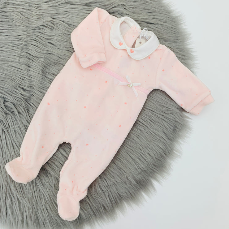 Pink & Cream Velour Sleepsuit