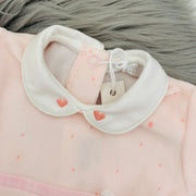 Pink & Cream Velour Sleepsuit Close