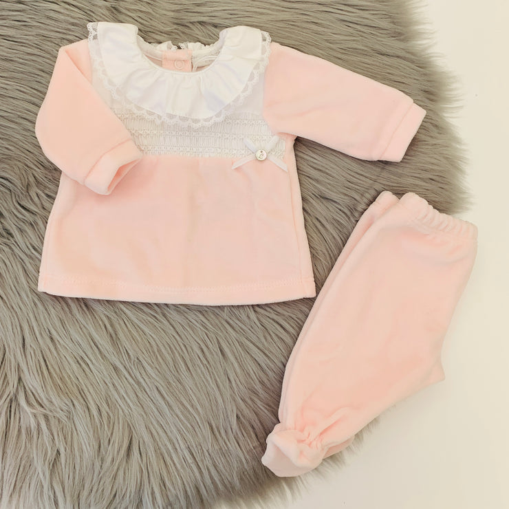 Pink Ruffle Velour Top & Bottoms