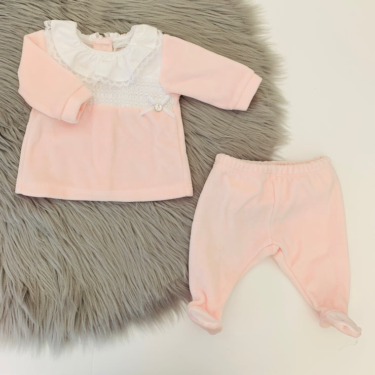 Pink Ruffle Velour Top & Bottoms