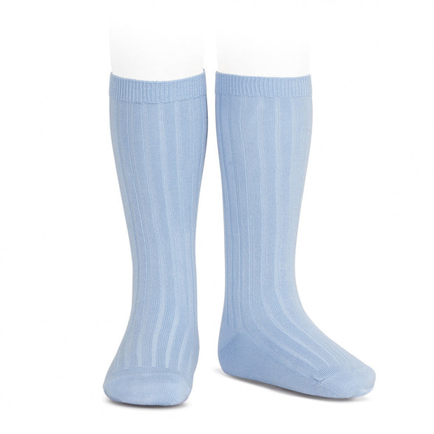 Light Blue Ribbed Knee High Spanish Socks